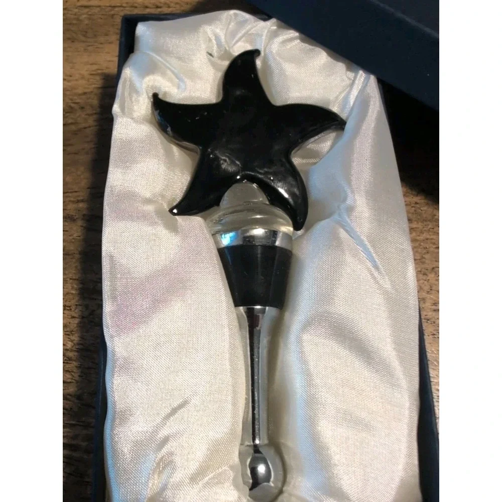 BOXED Glass Starfish/ ‎ Stainless Steel Wine Bottle Stopper Handcrafted